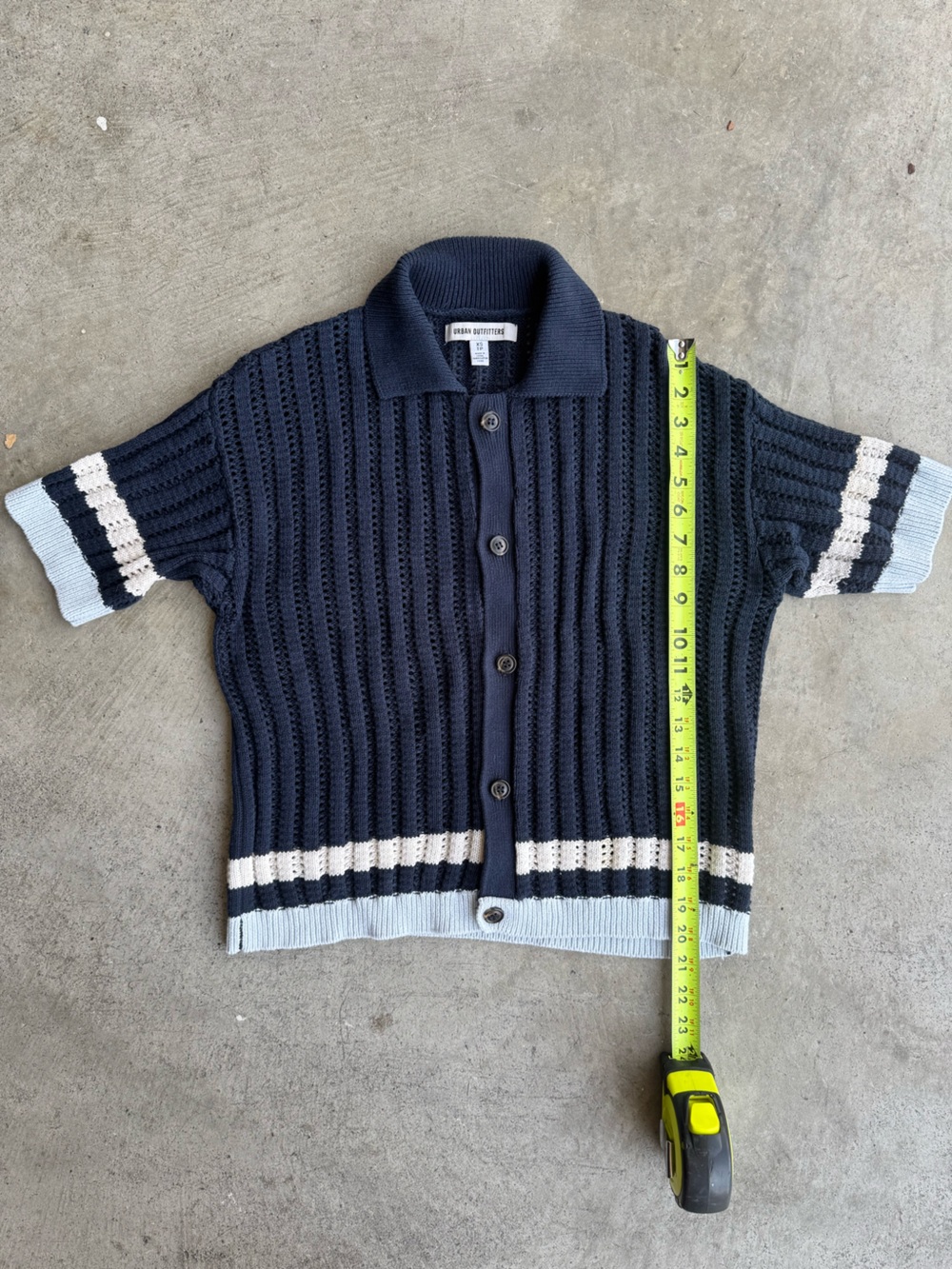 Urban Outfitters Navy Open-Knit Short Sleeve Button Cardigan 100% Cotton Dadcore - Picture 10 of 11